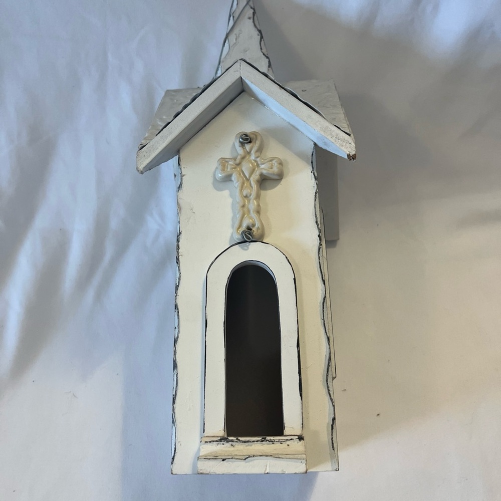 White Decorative Birdhouse with Cross